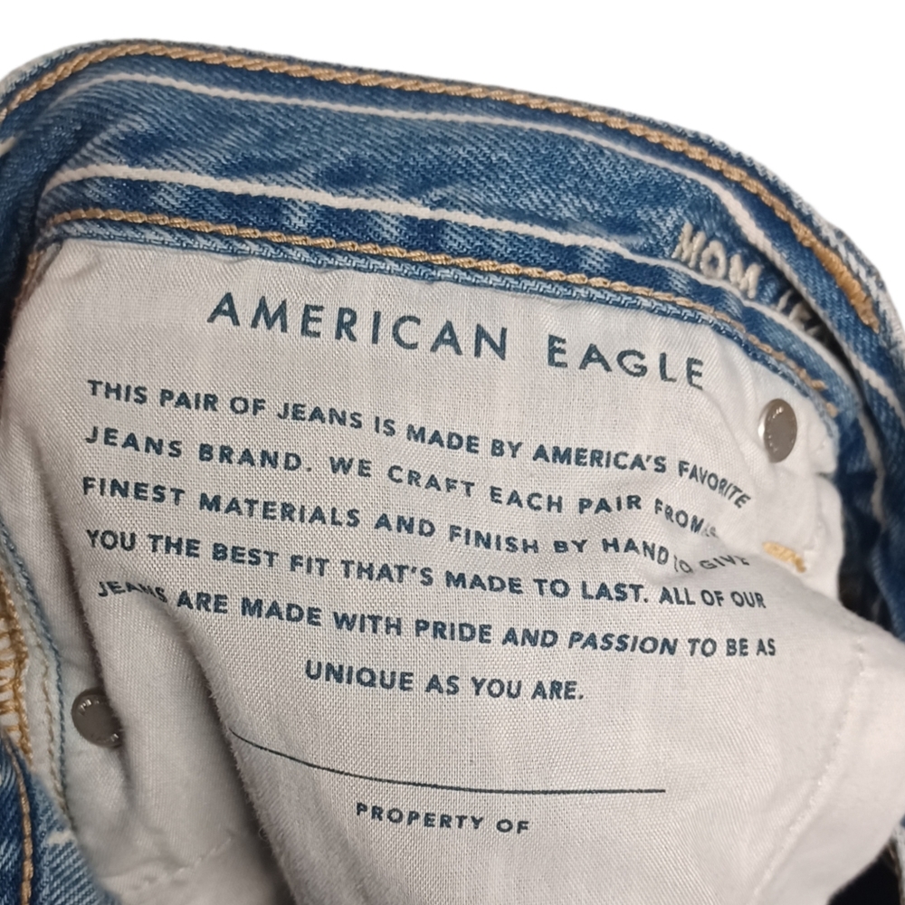 AEO AMERICAN EAGLE Mom Jean White Stripe Print Boho Blue Jeans 16 - Picture 5 of 9